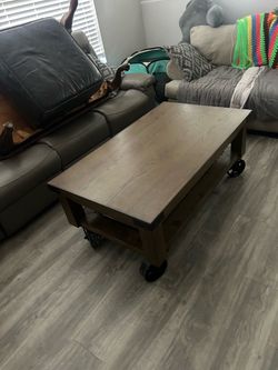 Industrial Coffee Table with Wheels