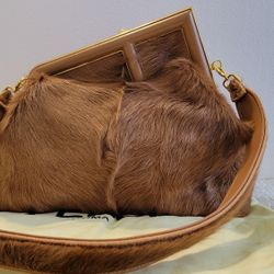 Womens Fendi First Bag Brown Fur Medium Bag