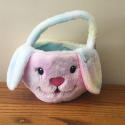New Plush EASTER BASKET Pastel Fuzzy BUNNY Floppy Ears SUPER SOFT Tie Dye