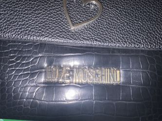 Love Moschino Black Tote Bag Gold Chain And Patent Leather Straps 