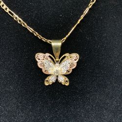 Gold Filled/Oro Laminado Butterfly Pendant and Necklace