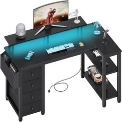 NEW Lufeiya 47” L-Shaped Computer Gaming Desk w/ LED Lights & Power Outlets - $85