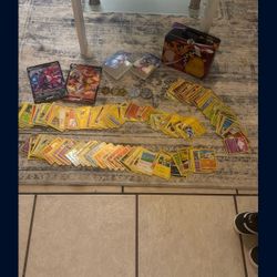 Pokemon Cards (200+) And Small binders + Pokemon Coins 