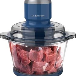 La Reveuse 7-Cup Electric Food Processor, 300W, Glass Bowl, Blue