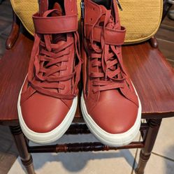Like New Aldo Men Leather Shoes/Sneakers size: 11 - Color Red -zippers on both sides, shoelaces,band w/Velcro. Only used one's for a party