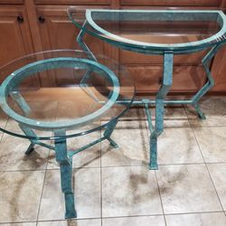 Green Mesa Verde Matching Glass End Table And Half Moon Sofa Console Table