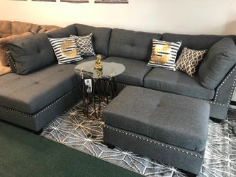 New grey linen sofa sectional with ottoman