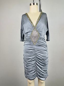 Bebe Ruched Metallic Bodycon Dress Silver Gold Beaded Size XS