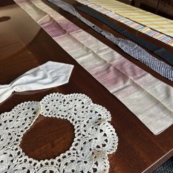 Lot Of Eight Miscellaneous Items, Bowtie, Scarves, And Doily