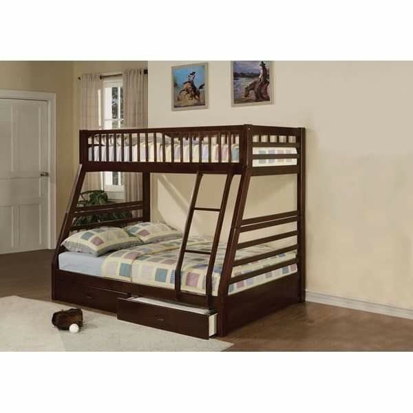 ESPRESSO TWIN OVER FULL SIZE BUNK BED + STORAGE DRAWERS