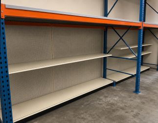 8 four foot wide upright store shelves