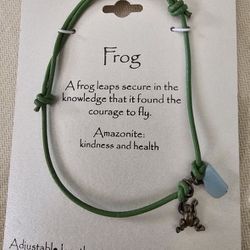 $10.  Leather, sterling silver and amazonite frog bracelet