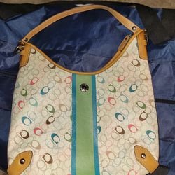 Coach 2010 collectionCream and Brown Shoulder Bag with Green Accent