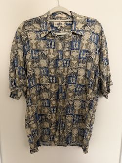 Vintage Chaps Moda Mens M Hawaiian Shirt 100% Rayon Tropical Fish Palm Print