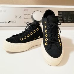Converse All Star Platform Black W/gold Size 6