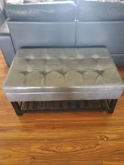 Storage Ottoman Bench – Black Faux Leather Tufted Coffee Table / Entryway Bench