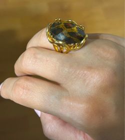 Gold-Tone Cocktail Ring with Large Stone