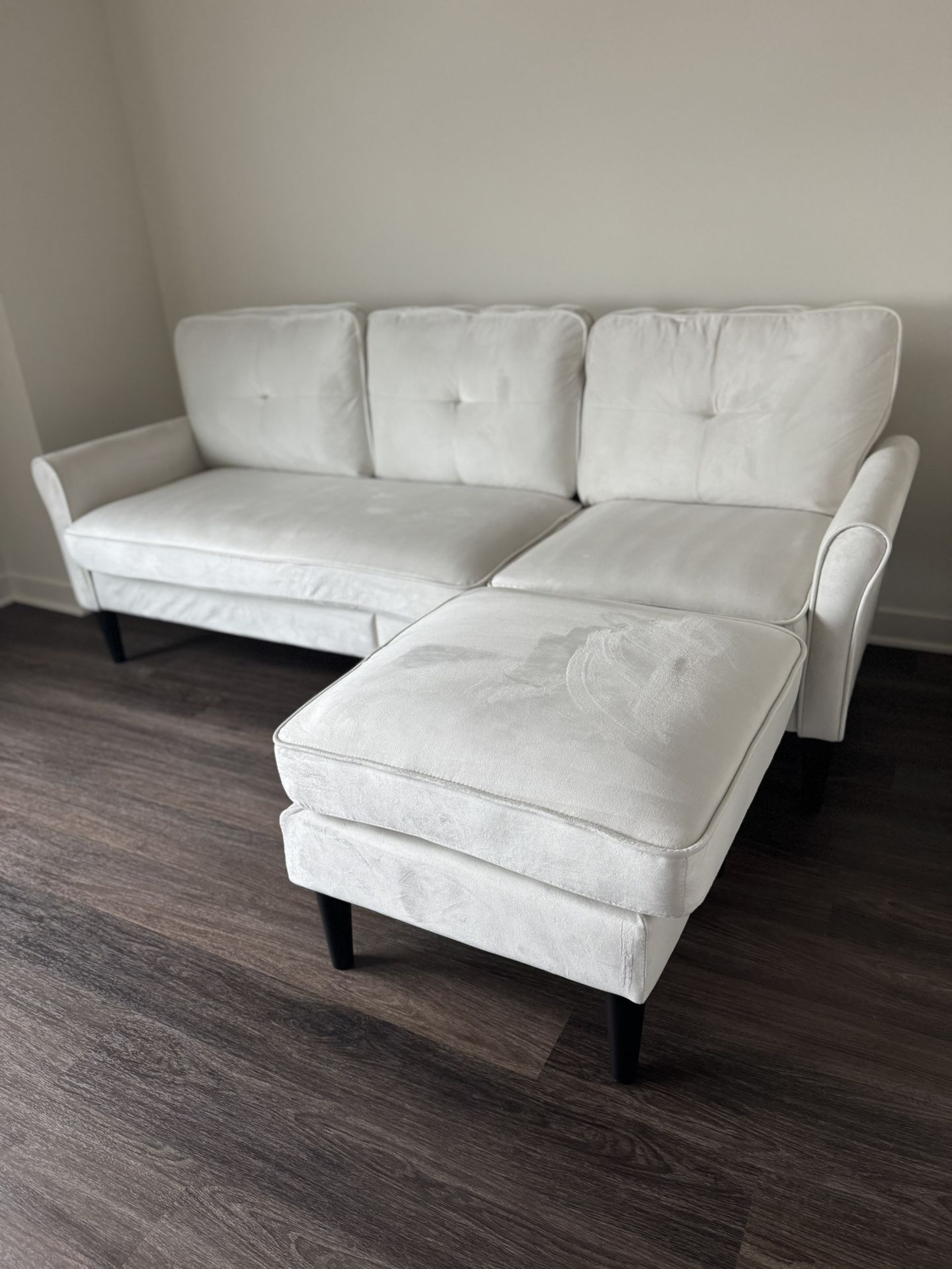 Velvet Beige Sofa With Ottoman (used, like new)