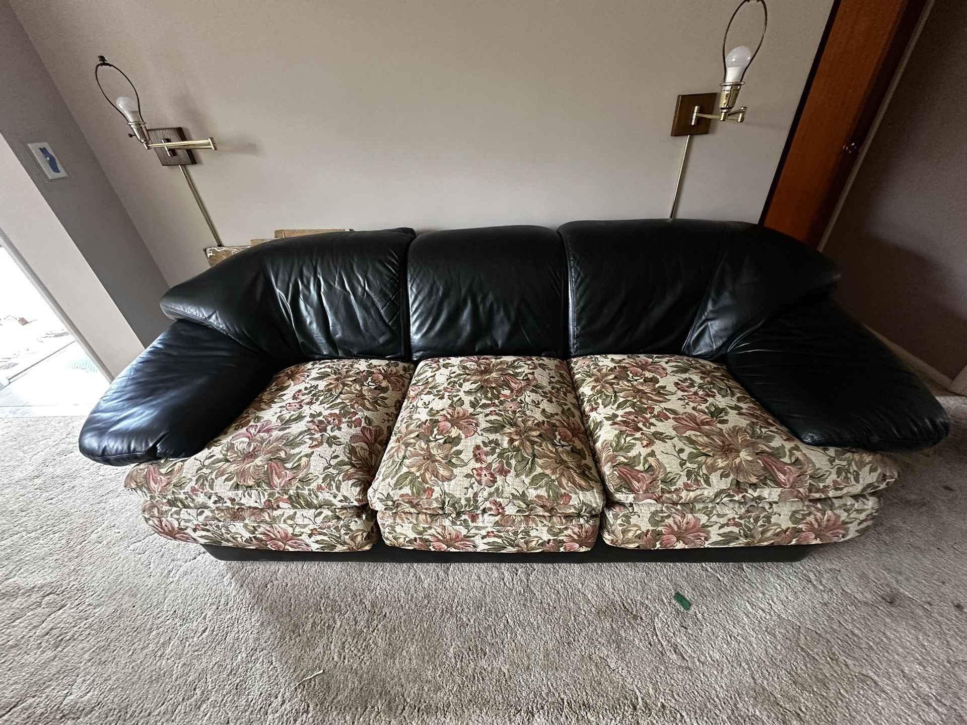 Leather And Floral Sofa