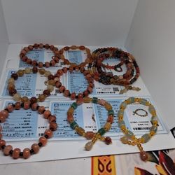 Lot 9pcs Bracelet And 1 Long Necklace Prayrr Goolick Silk Jade Multi Colors 