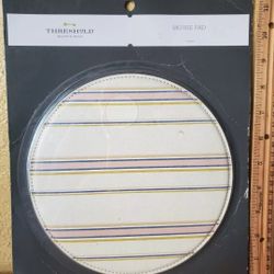 New Factory Sealed Round 8" Threshold Mouse pad cream/blush/green striped Pattern
