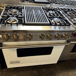 Viking 36”Wide Dual Fuel Range Stove In White With Grill 