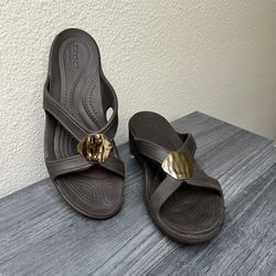 Crocs Women’s Brown Wedge Sandals, Size 7