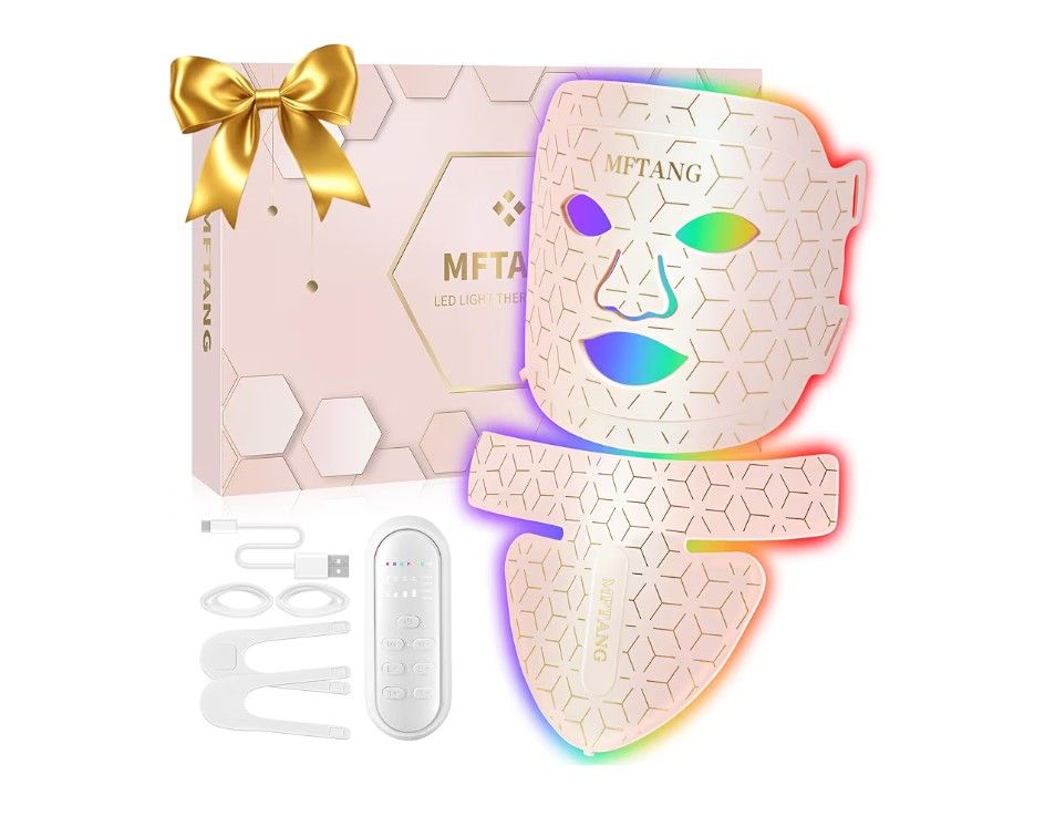 Red Light Therapy for Face and Neck, 7 Colors Led Light Therapy Silicone Facial Mask - Birthday, Christmas, Mothers Day, Valentines Day, Self Care Gif