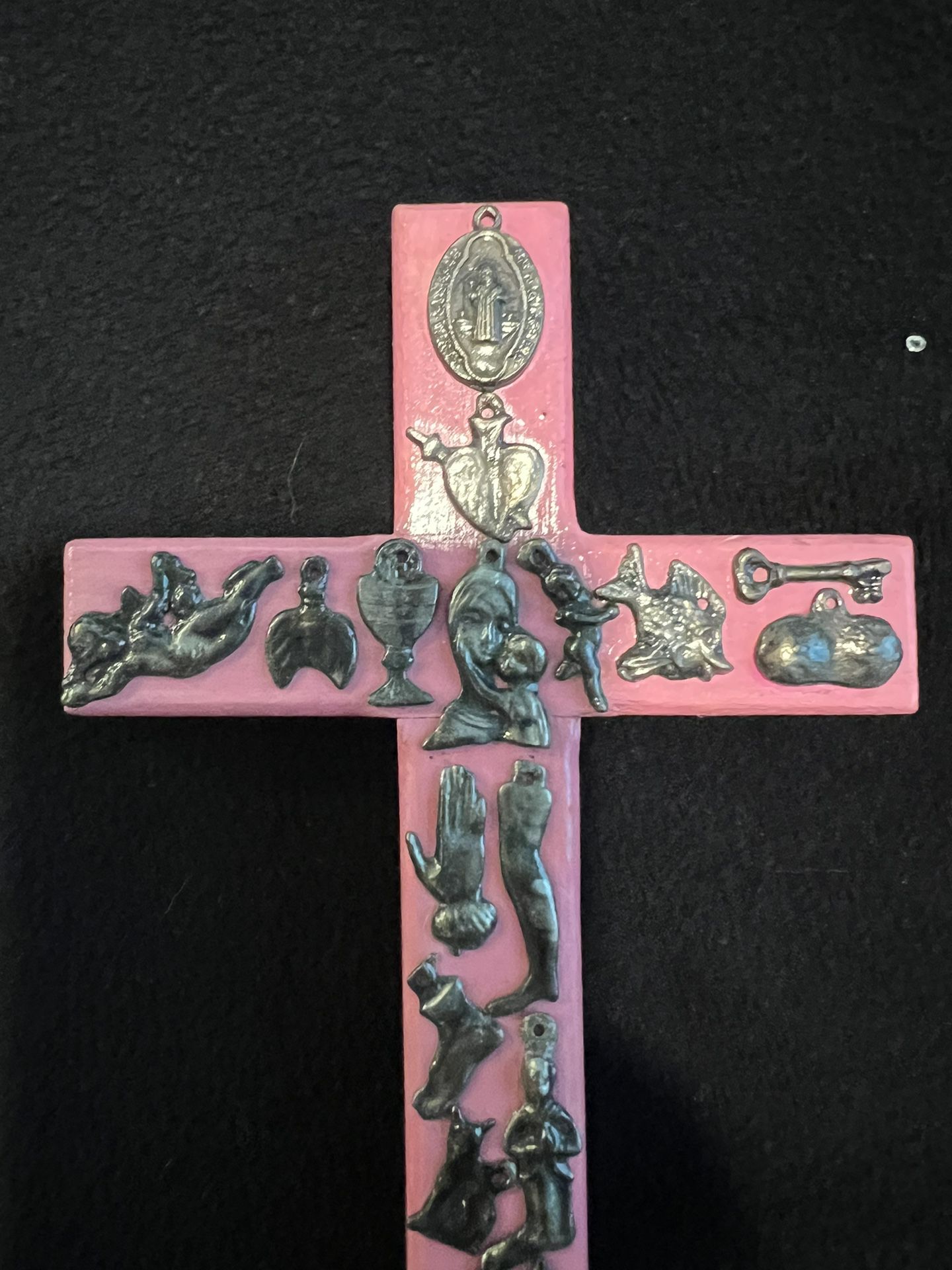 Pink Milagros Wooden Cross