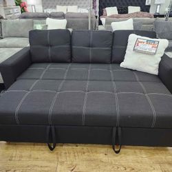 charcoal convertible sectional sofa with pullout sleeper bed 