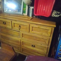 Wooden Dresser With Large Mirror