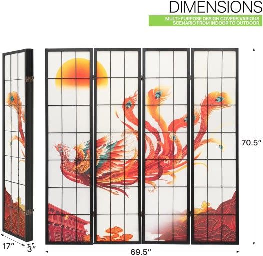 Magshion Wood Wall Panels, 4 Panel Room Dividers and Accent Walls, 5.9 ft Height Folding Room Dividers for Home, Office, and Dorms, Oriental Tradition