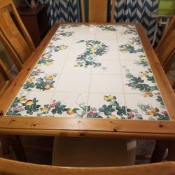 Italian Hand Painted Kitchen Table..Grape Vine Design!@..Solid Wood And Tile Top..Size 62x38 Wide 30 Inches Tall...6 Padded Solid Wood Kitchen Chairs.