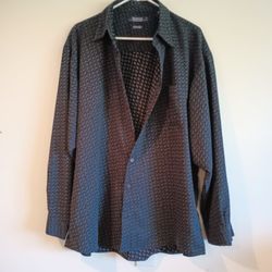 Reservoir Worldwide Button-Up Shirt Mens Extra Large Peached dark blue pattern long sleeve