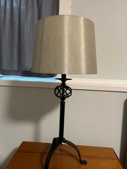 Black Iron Table Lamp with Linen Shade
