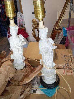 Pair of White Ceramic Figurine Table Lamps