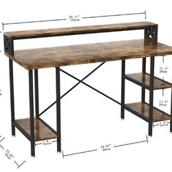 55" Wood Computer Desk And DELL 27" MONITOR
