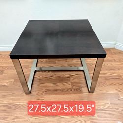 Square Dark Wood End Table with Metal Base