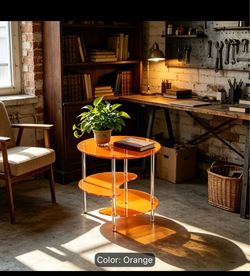 2 Orange Acrylic 3-Tier Round Side Table