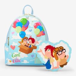 Loungefly Disney Pixar Up Carl and Ellie Balloon Mini Backpack And Coin Purse
