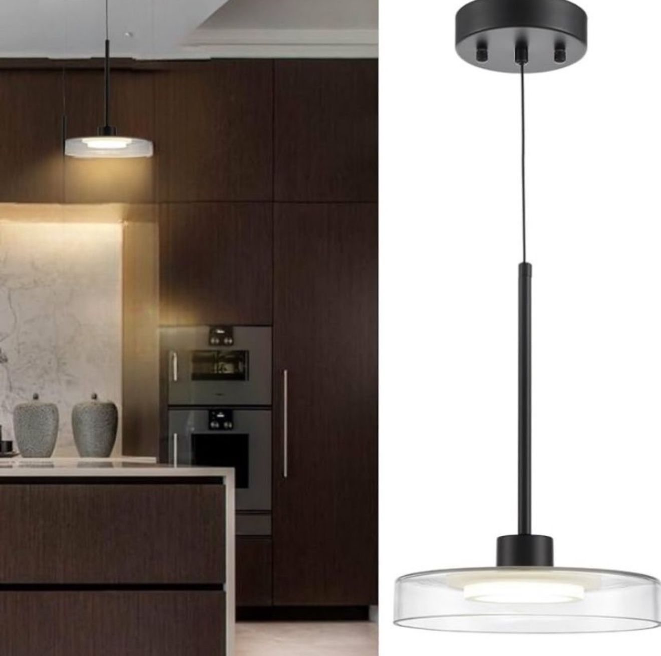 Black Pendant Light Led Modern. 8,66” Soft White 4000K