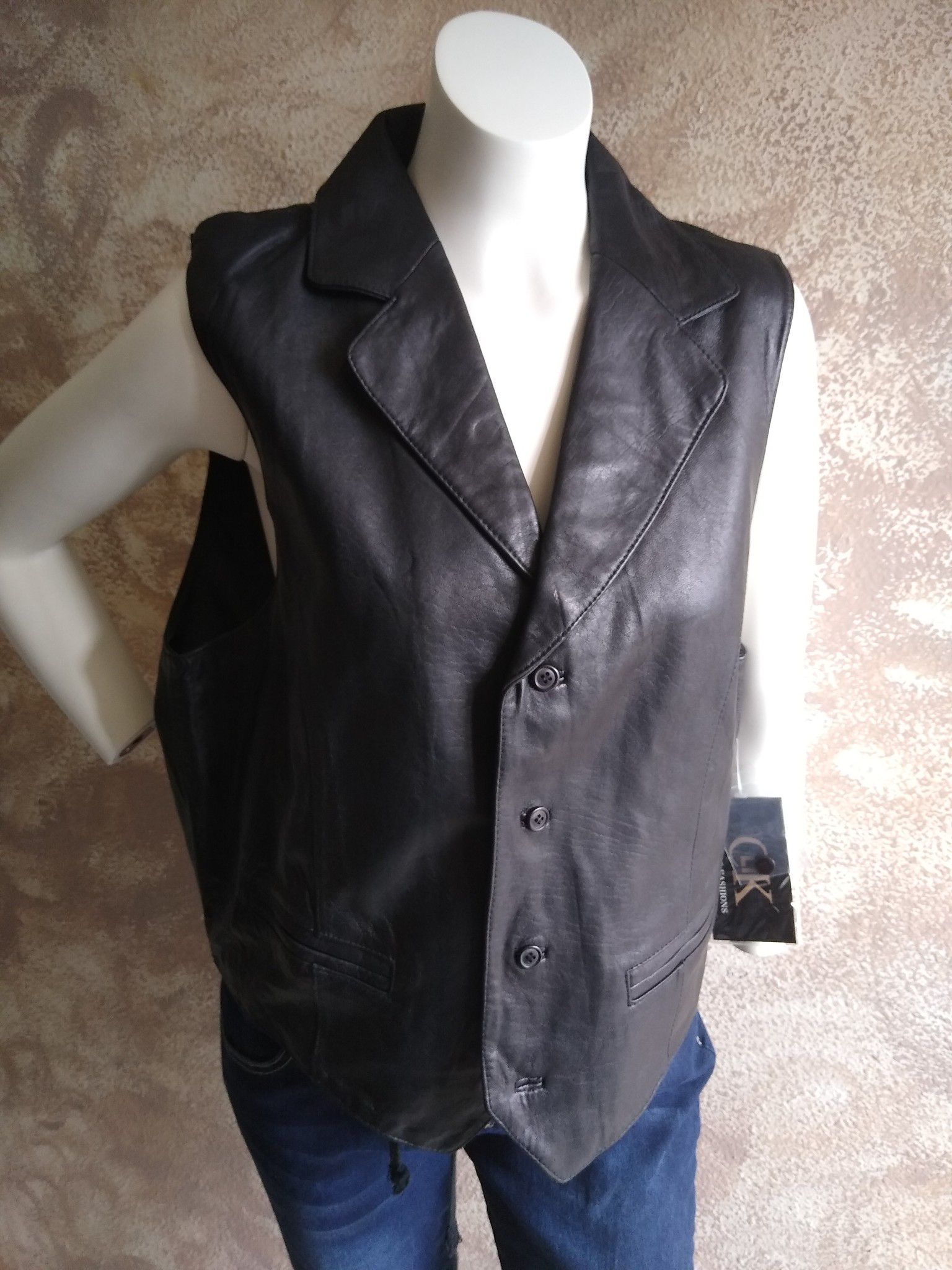 Black Genuine Leather Vest - XL