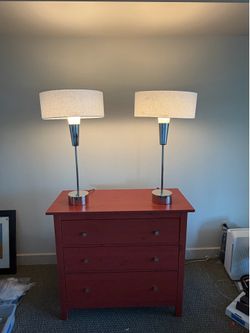 Two CB2 Expositor Polished Nickel Table Lamp by Paul McCobb