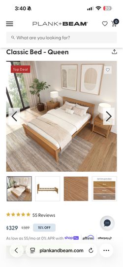 Queen size bed frame / retails for $389 plank and beam
