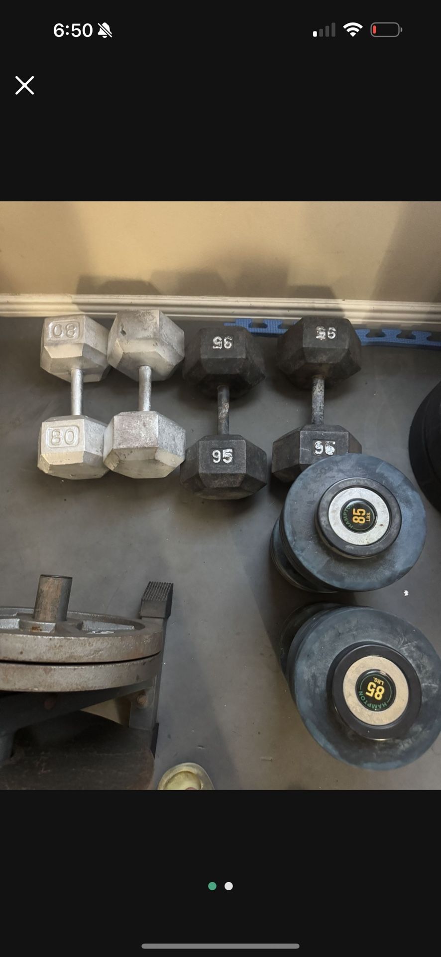 Pairs of 95,85,80 dumbbells weights 530lbs total prices are in description