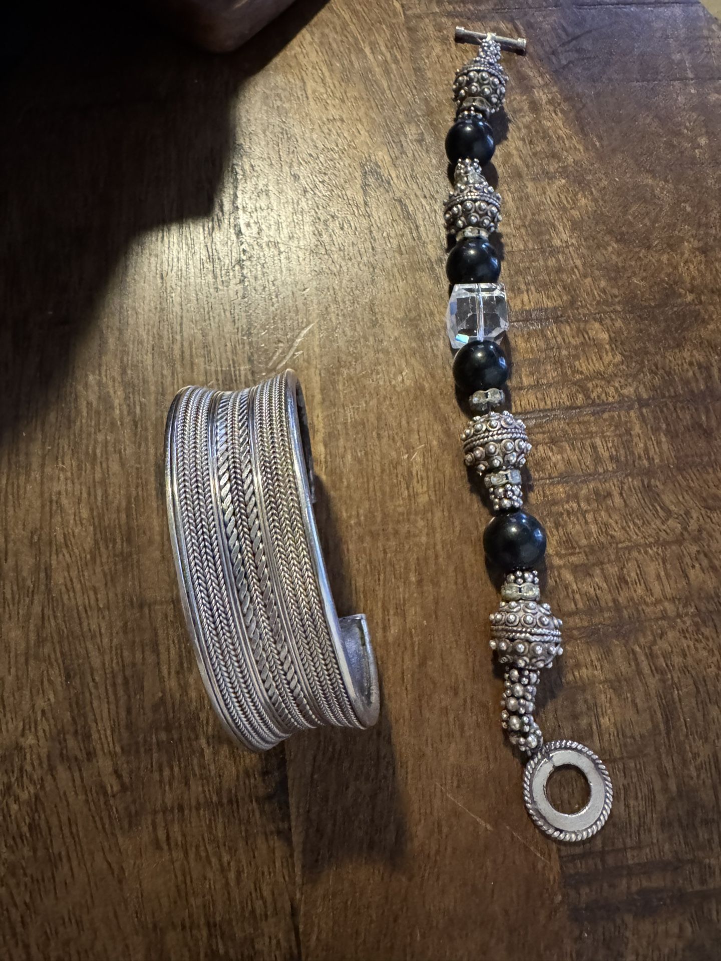 Sterling Silver 925 Braided wide cuff Bracelet and Onyx Bread Bracelet