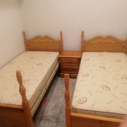 Twin Beds And Night Stand  And Nice Mattresses 