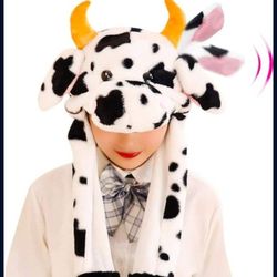 Cow Plush Hat For Halloween (Ears Move)