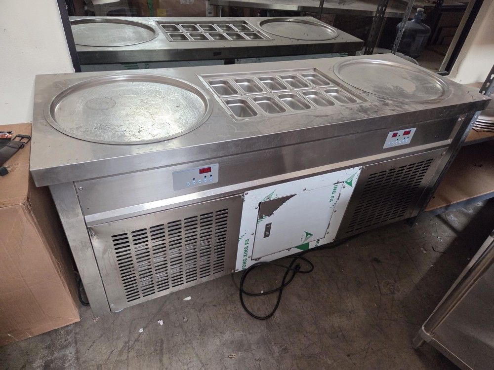 Kolice Commercial Rolled Ice Cream Machine-ETL,22" Double Pans,10 Coolated Tanks