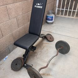Work Out Bench And Ez Bar Plus Weights 
